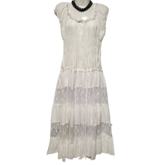 White Lace Tiered Voluminous Midi Dress Size S Size M - Picture 1 of 11